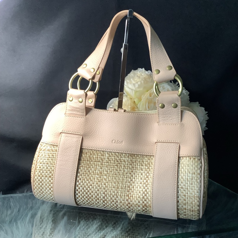 💞Chloe Handbag White on Blush Pink Leather and Straw